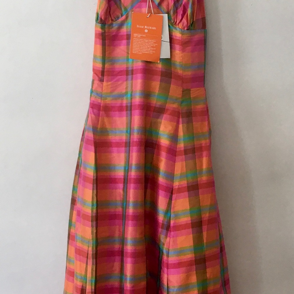 Issac Mizrahi Sleeveless Plaid Silk V Neck Dress - Picture 4 of 4